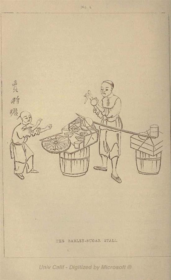 英国汉学家哥播伯义在《中国人的自画像，1860》绘制了宁波兑糖的场面（作者供图）